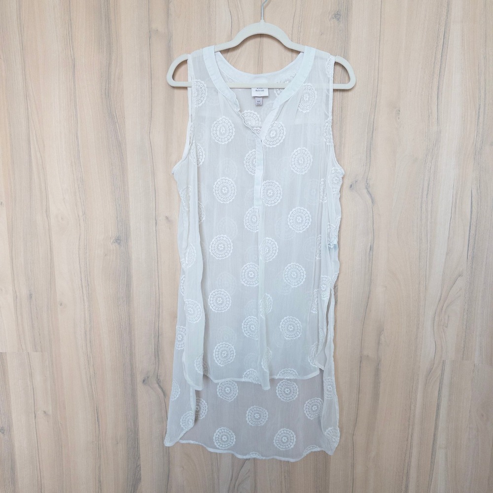 Womens Embroidered Sheer Tunic Cover Up XXL White High Low Boho Coastal Beach